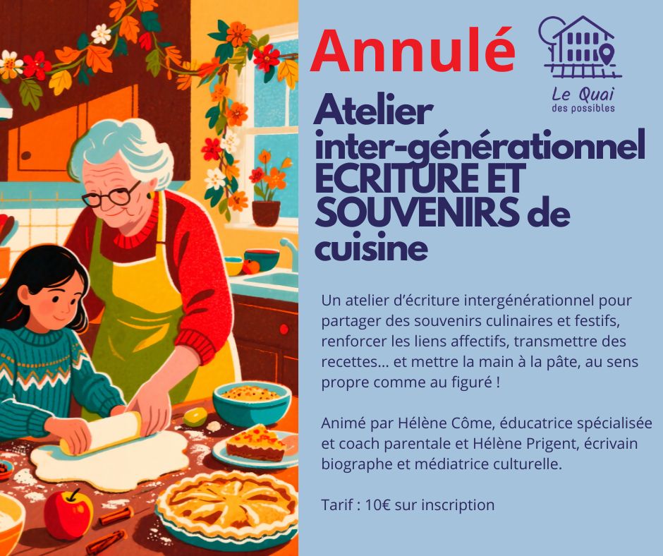 Annulé ://Atelier inter-générationnel ECRITURE ET SOUVENIRS Cuisine Spécial Muffins de Noel