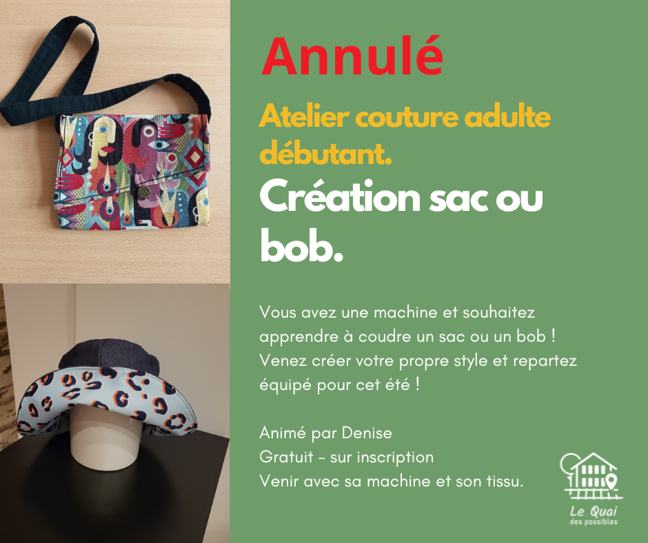 Annulé // Atelier couture débutant - bob et/ou sac